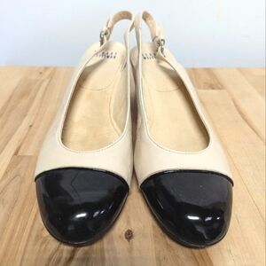 Stuart Weitzman Cap Toe Slingback Wedges 7.5 Narrow Spectators Black Nude